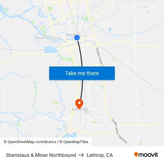 Stanislaus & Miner Northbound to Lathrop, CA map