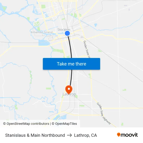 Stanislaus & Main Northbound to Lathrop, CA map