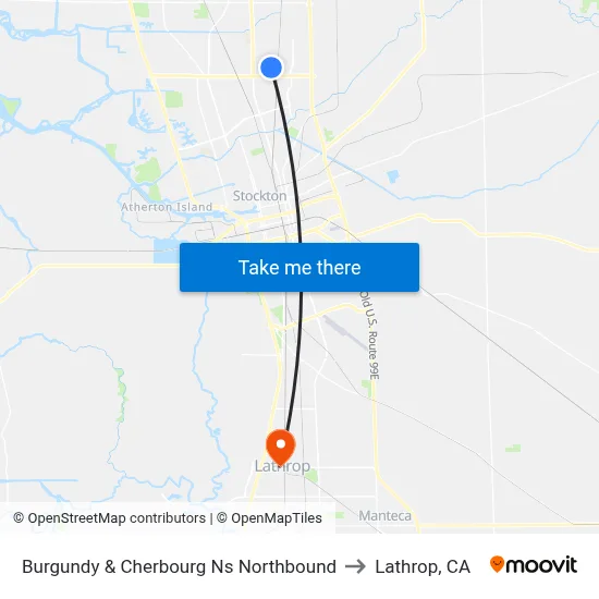 Burgundy & Cherbourg Ns Northbound to Lathrop, CA map