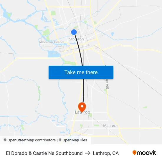 El Dorado & Castle Ns Southbound to Lathrop, CA map