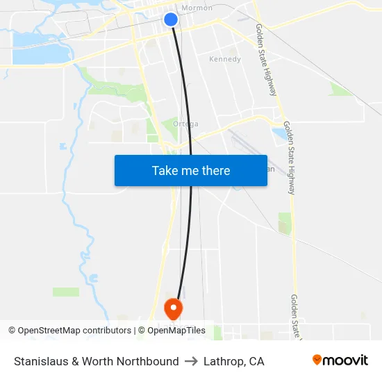 Stanislaus & Worth Northbound to Lathrop, CA map
