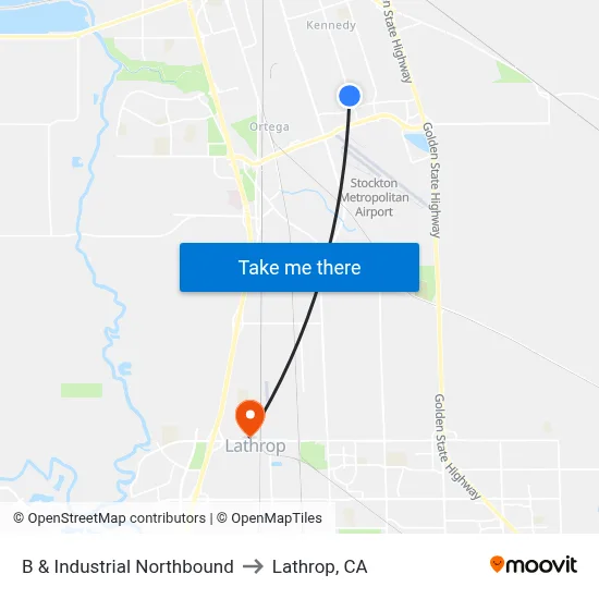 B & Industrial Northbound to Lathrop, CA map