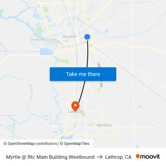 Myrtle @ Rtc Main Building Westbound to Lathrop, CA map