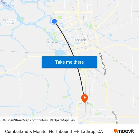 Cumberland & Monitor Northbound to Lathrop, CA map