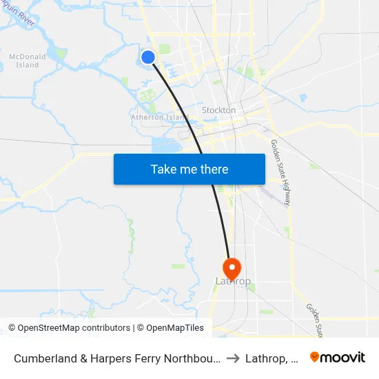 Cumberland & Harpers Ferry Northbound to Lathrop, CA map