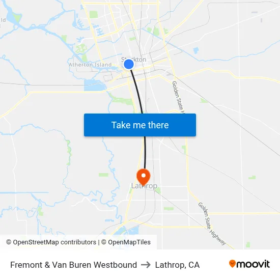 Fremont & Van Buren Westbound to Lathrop, CA map