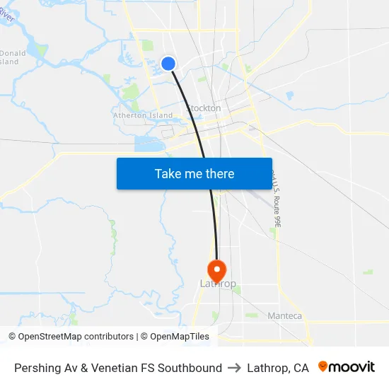 Pershing Av & Venetian FS Southbound to Lathrop, CA map