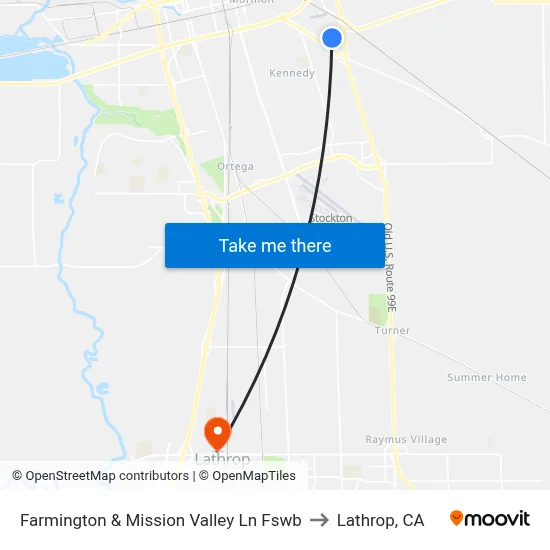 Farmington & Mission Valley Ln Fswb to Lathrop, CA map