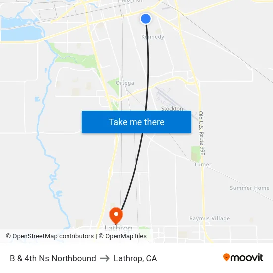 B & 4th Ns Northbound to Lathrop, CA map