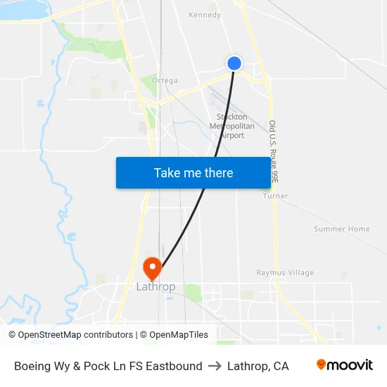 Boeing Wy & Pock Ln FS Eastbound to Lathrop, CA map
