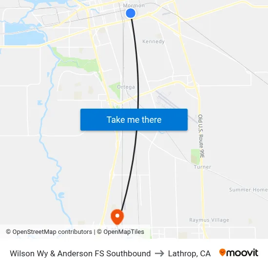 Wilson Wy & Anderson FS Southbound to Lathrop, CA map