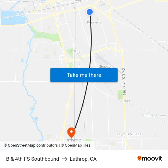 B & 4th FS Southbound to Lathrop, CA map
