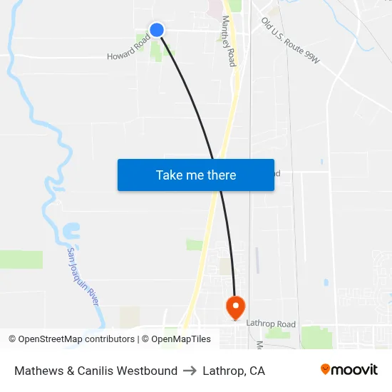 Mathews & Canilis Westbound to Lathrop, CA map