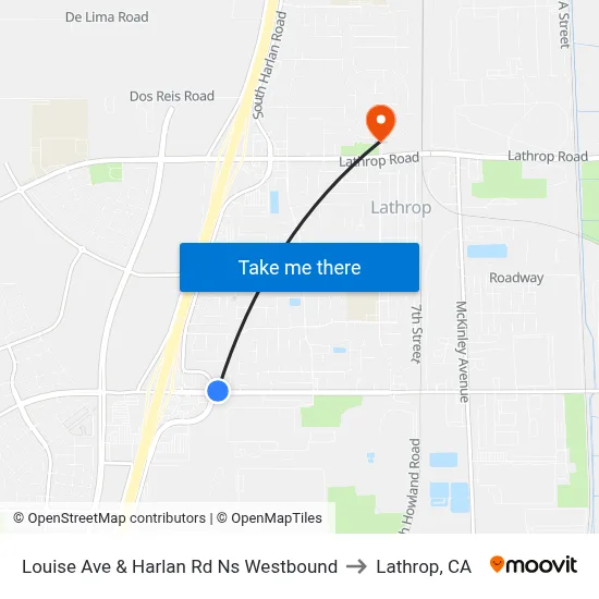 Louise Ave & Harlan Rd Ns Westbound to Lathrop, CA map