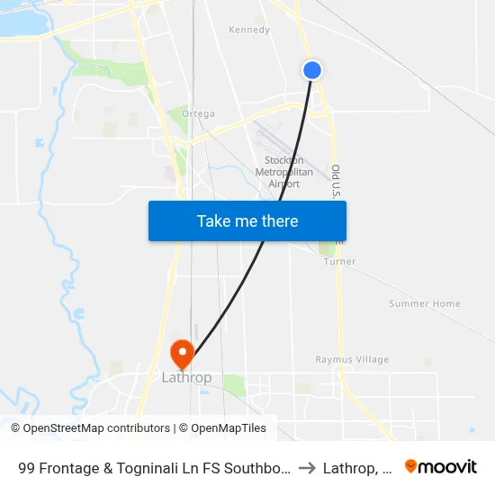 99 Frontage & Togninali Ln FS Southbound to Lathrop, CA map