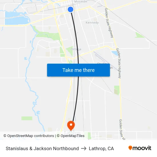 Stanislaus & Jackson Northbound to Lathrop, CA map