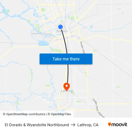 El Dorado & Wyandotte Northbound to Lathrop, CA map