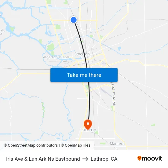Iris Ave & Lan Ark Ns Eastbound to Lathrop, CA map