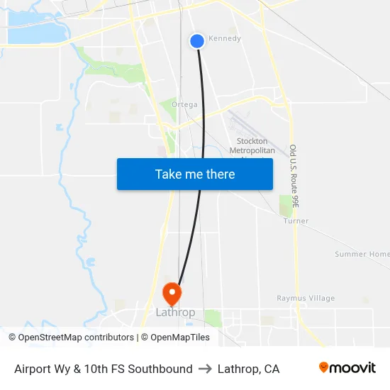 Airport Wy & 10th FS Southbound to Lathrop, CA map