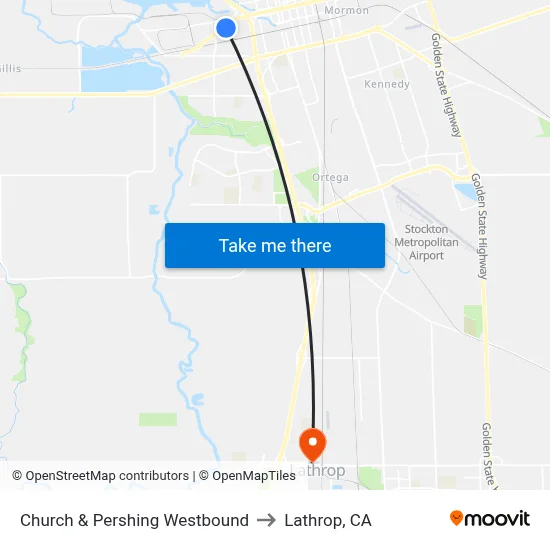 Church & Pershing Westbound to Lathrop, CA map