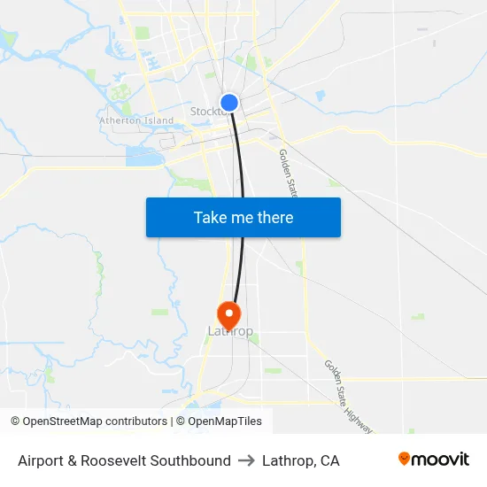 Airport & Roosevelt Southbound to Lathrop, CA map