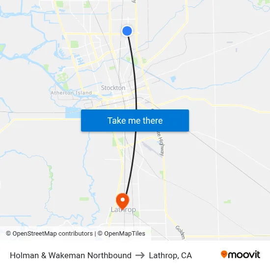 Holman & Wakeman Northbound to Lathrop, CA map