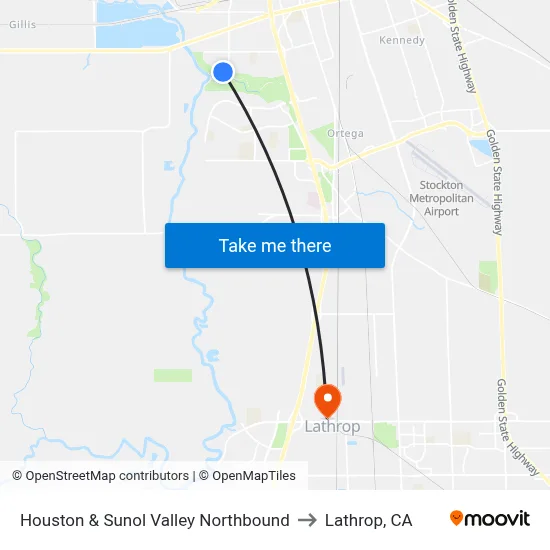Houston & Sunol Valley Northbound to Lathrop, CA map
