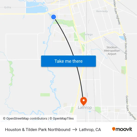 Houston & Tilden Park Northbound to Lathrop, CA map