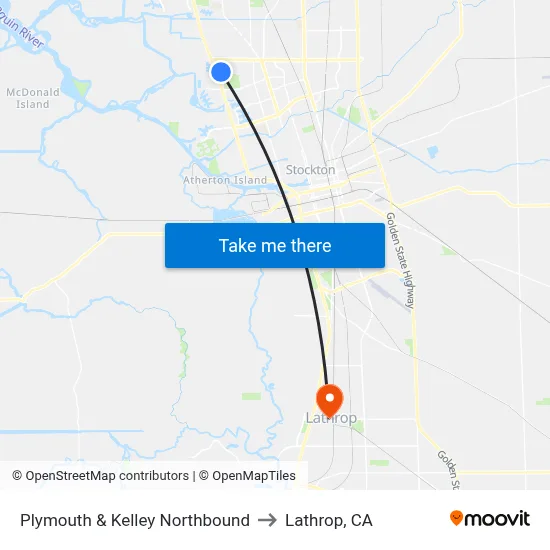 Plymouth & Kelley Northbound to Lathrop, CA map
