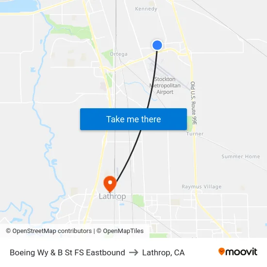 Boeing Wy & B St FS Eastbound to Lathrop, CA map