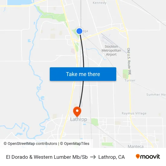 El Dorado & Western Lumber Mb/Sb to Lathrop, CA map