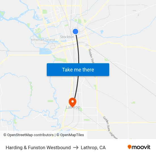 Harding & Funston Westbound to Lathrop, CA map