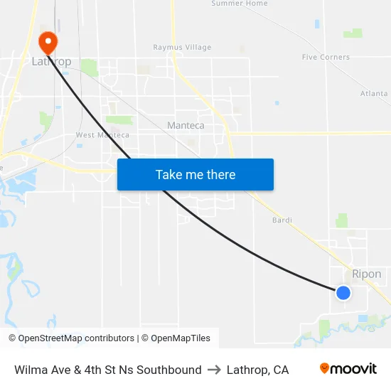 Wilma Ave & 4th St Ns Southbound to Lathrop, CA map