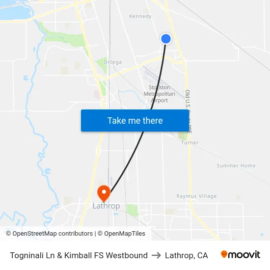 Togninali Ln & Kimball FS Westbound to Lathrop, CA map