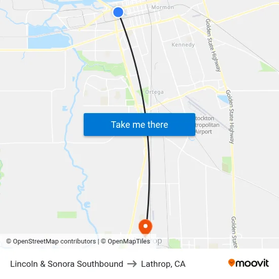 Lincoln & Sonora Southbound to Lathrop, CA map