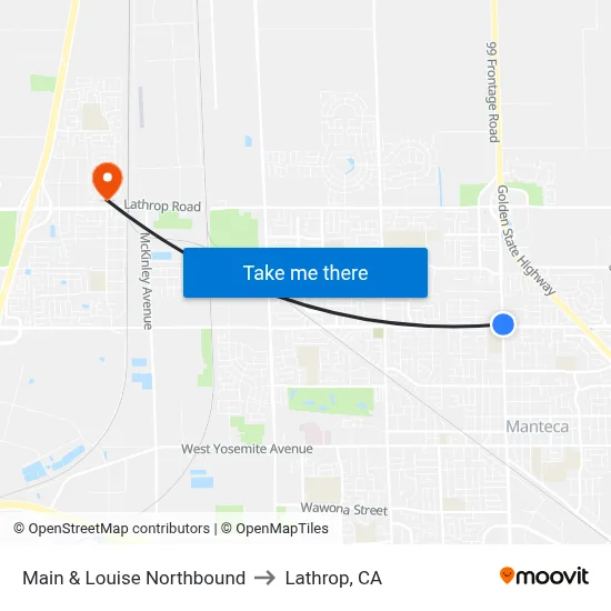 Main & Louise Northbound to Lathrop, CA map