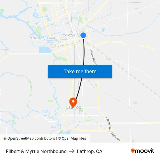 Filbert & Myrtle Northbound to Lathrop, CA map