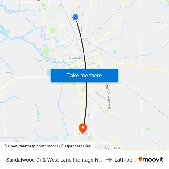 Sandalwood Dr & West Lane Frontage Ns Westbound to Lathrop, CA map