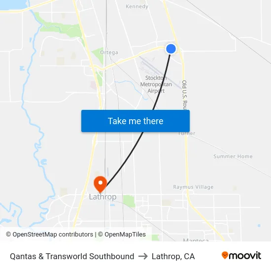 Qantas & Transworld Southbound to Lathrop, CA map