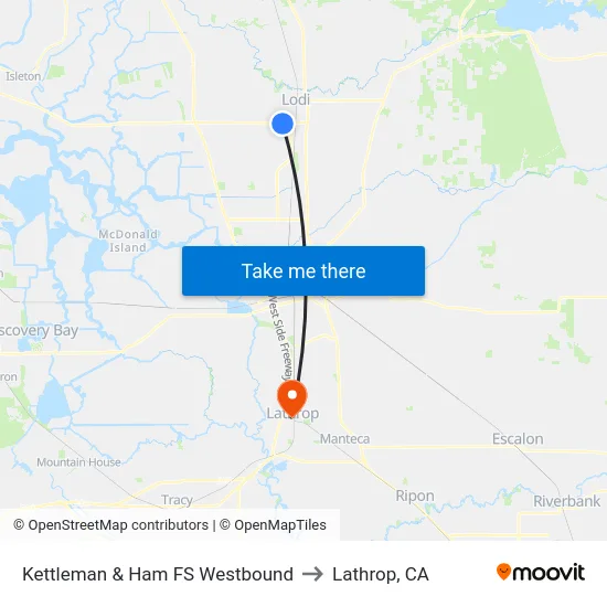 Kettleman & Ham FS Westbound to Lathrop, CA map