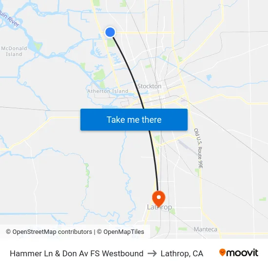 Hammer Ln & Don Av FS Westbound to Lathrop, CA map