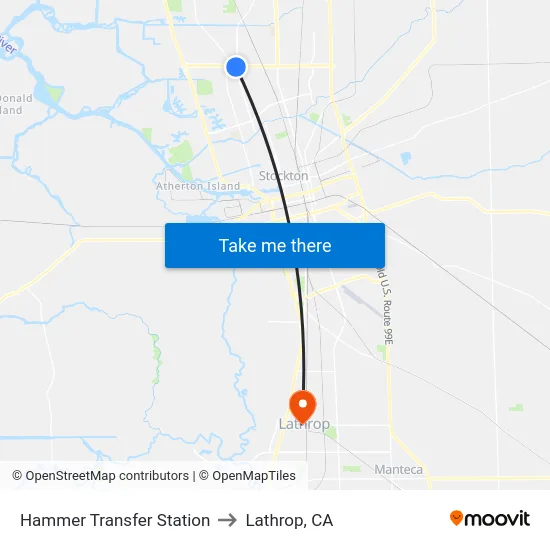 Hammer Transfer Station to Lathrop, CA map