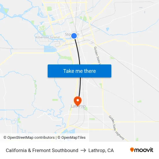 California & Fremont Southbound to Lathrop, CA map