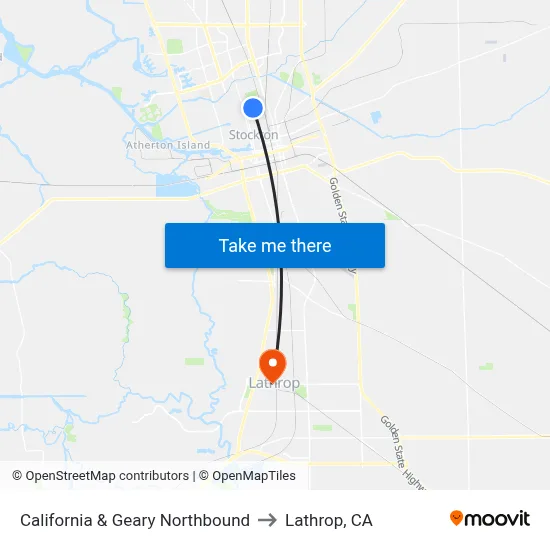 California & Geary Northbound to Lathrop, CA map