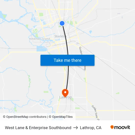 West Lane & Enterprise Southbound to Lathrop, CA map