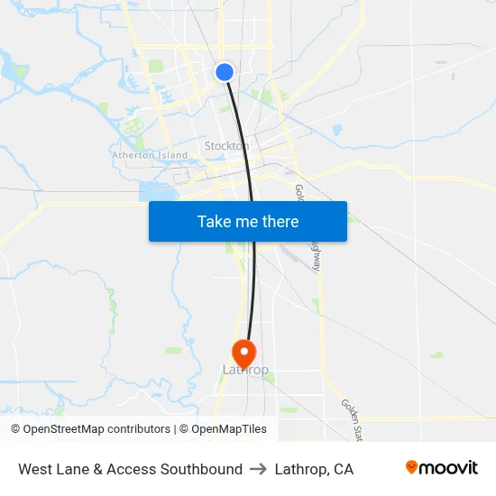 West Lane & Access Southbound to Lathrop, CA map