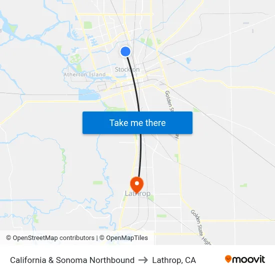 California & Sonoma Northbound to Lathrop, CA map
