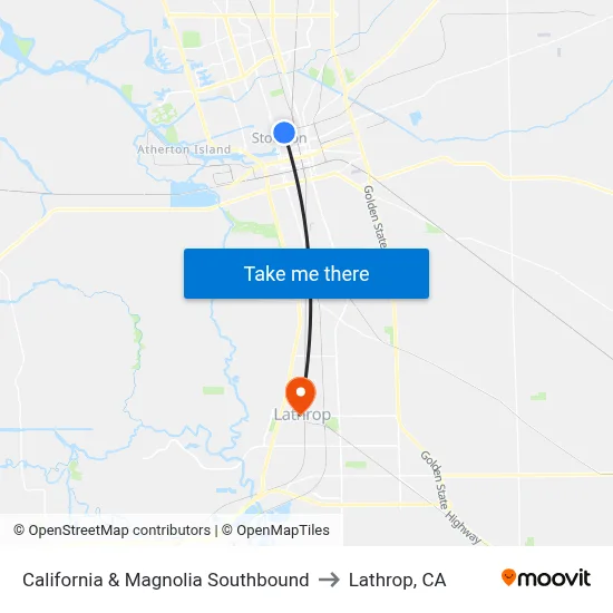 California & Magnolia Southbound to Lathrop, CA map