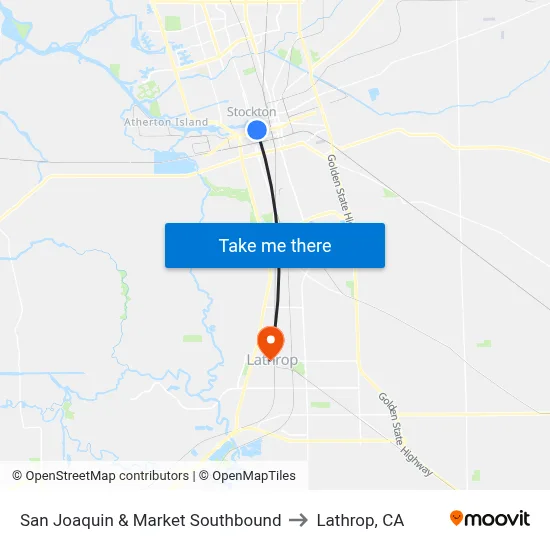 San Joaquin & Market Southbound to Lathrop, CA map