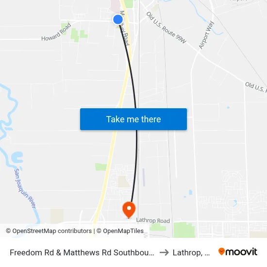 Freedom Rd & Matthews Rd Southbound to Lathrop, CA map